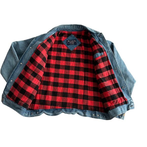 Big Yank Sportabouts VTG 80s Buffalo Plaid Flannel Lined Trucker Jean Jacket XL - Picture 3 of 12